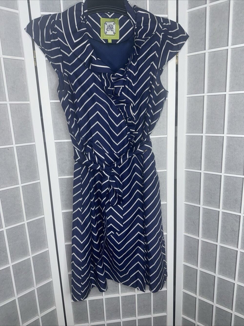 Elizabeth McKay Navy & White Chevron Dress Size 6
